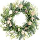 idyllic 22 Inch All Seasons Seashell Wreath with Green Leaves for Front Door and Wedding, Rustic Farmhouse Costal Starfish Conch Shells Wreath for Indoor and Outdoor, Spring Summer Home Decor