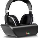 MONODEAL Wireless TV Headphones, Over Ear Headsets for TV Watching with Charging Dock, 2.4GHz RF Transmitter, 100ft Wireless Range and Rechargeable 20 Hour Battery, Black