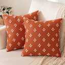 MIULEE Set of 2 Decorative Throw Pillow Covers Rhombic Jacquard Pillowcase Fall Soft Square Cushion Case for Couch Sofa Bed Bedroom Living Room, 18x18 Inch, Burnt Orange