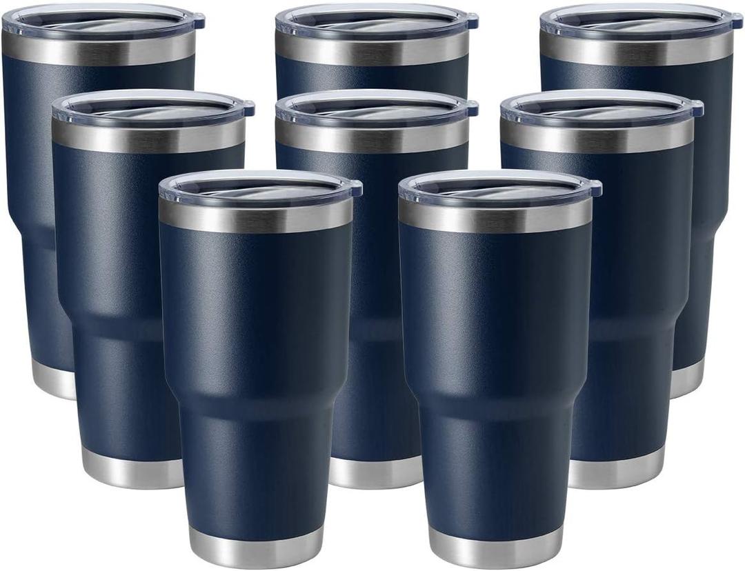 HASLE OUTFITTERS 30oz Stainless Steel Tumbler, Double Wall Vacuum Insulated Travel Mug Tumbler, Durable Insulated Coffee Mug, Gift Box Set (Navy, 8)
