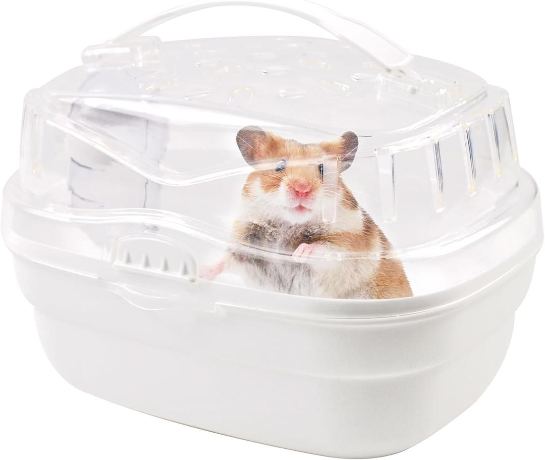 Hamster Carrier Cage with Water Bottle,Portable Hamsters Travel Cage Plastic Guinea Pig Carrying Cases Small Animal Carry Cage for Dwarf Hamsters Chinchillas Hedgehog Mouse(White)