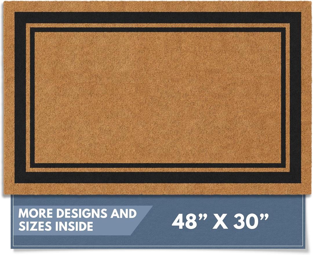 Barnyard Designs Natural Coco Coir Heavy Duty Backing Doormat - Large Cute Non-Slip Front Door Welcome Mat for Outside Entrance or Porch Entry, Brown (30x48, Border)