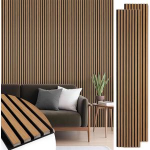 Acoustic Wood Slat Panels 2 Pack 106" x 12.6", Soundproof Wooden Wall Panels, 3D Fluted Panel for Interior Wall Decor, Living Room, Bedroom - Teak (Cover Approx. 19 sq.ft)