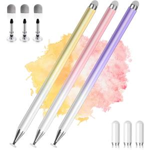 Stylus Pens for Touch Screens, 2 in 1 High Precision Universal Stylus Pen for iPad Compatible with Apple, iPhone, iPad, Android, Samsung Tablets, Phones, 3 Pack-Pink, Purple, Yellow