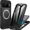 CENHUFO Magnetic Privacy for Google Pixel 10A Case, Full Body Phone Case with Built-in 9H Tempered Glass Privacy Screen Protector and Camera Protector, Shockproof Protective Anti Spy Cover - Black