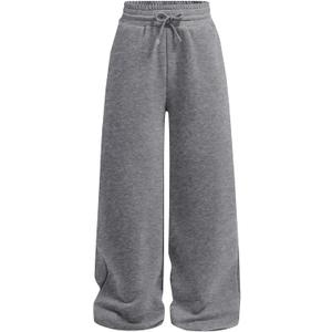 Girls Wide Straight Leg Loose Sweatpants Elastic Waist Drawstring Jogger Pants Dark Grey 11-12Y 