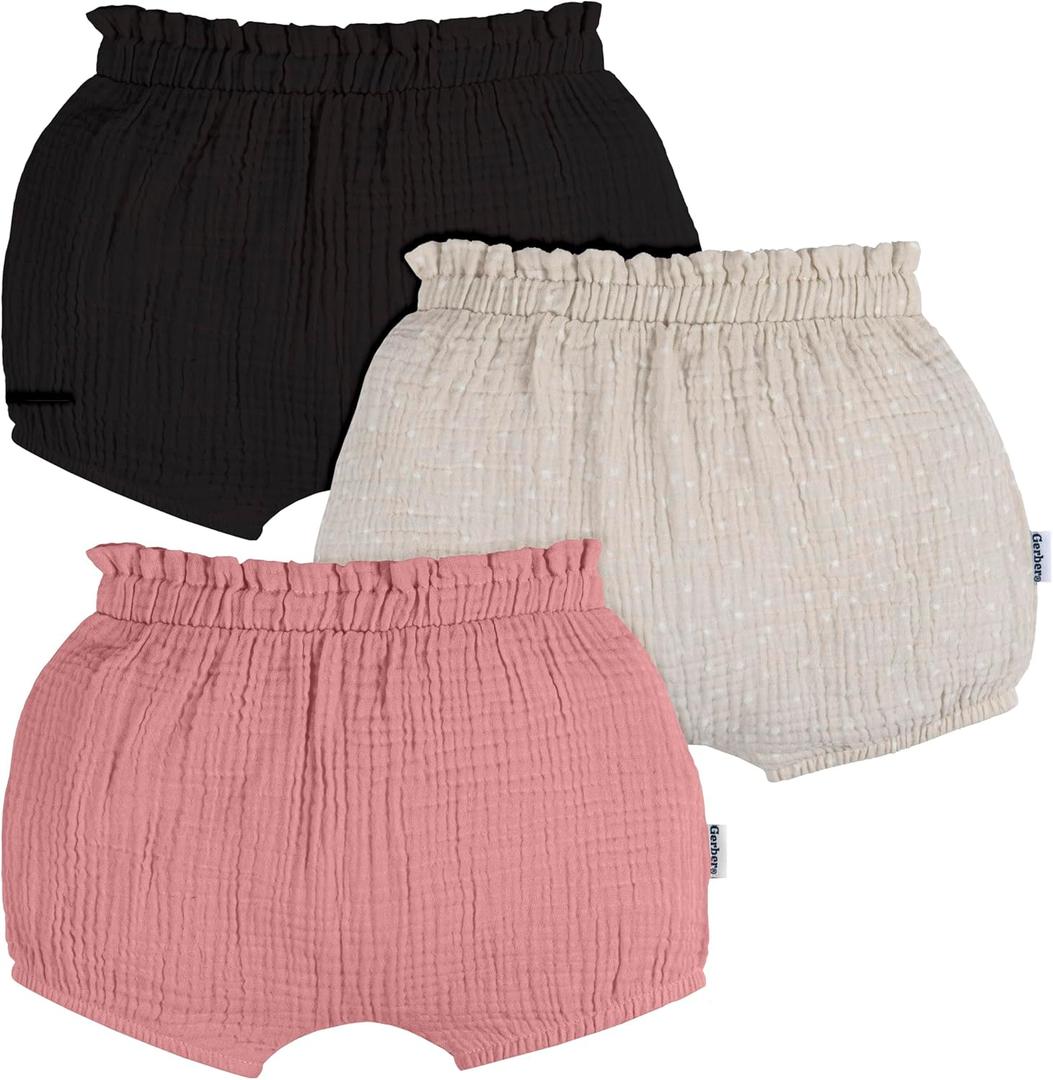 Gerber Baby-Girls 3-Pack Bubble Shorts (12 Months, Black/Dot/Pink)