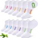 Ankle Socks for Women, 6/ 12 Pairs Bamboo Viscose Breathable Cushioned Moisture Wicking Athletic Running Casual Low Cut Socks, 6 Multicolored White 8-11