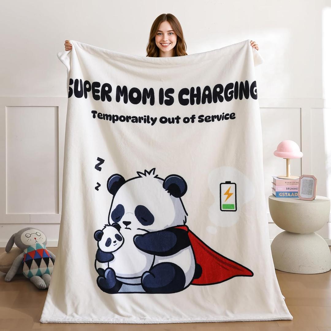 weigelia Mom is Charging Blanket - Beige Soft Fleece Throw Blanket Gift for Mom, Cozy Throw for Women, Couch Blanket for Christmas, Birthday, Mothers Day, 50"x60"