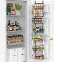HuggieGems Over The Door Pantry Organizer, 7-Tier Metal Pantry Organization and Storage for Kitchen with Adjustable Shelves, Hanging Spice Seasoning Rack, Black