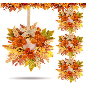 4 Pcs Fall Floral Swags Wreaths Mini Autumn Artificial Candle Rings Wreaths with Berries 3 inch Farmhouse Cabinets Hanging Wreath for Pillar Front Door Porch Wall Window Decoration