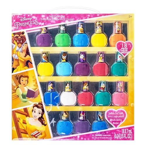 Townley Girl Disney Princess Belle 18 Piece Water-Based Nail Polish Set, Quick Dry and Peels-Off, Nail Paint Set for Girls Ages 3