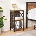MNEETRUNG Small Bookshelf,3 Tier Industrial Bookcase with Metal Frame and Backboard,Low Rustic Brown Book Shelf,Book case for Small Spaces,Living Room,Bedroom and Home Office
