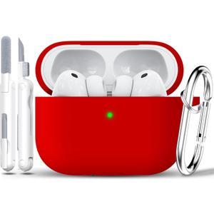 3 x RFUNGUANGO for AirPods Pro 3 Case 2025 with Cleaner Kit and Keychain, Soft Silicone Protective Cover for Apple AirPods Pro 3rd Generation Case, Support Wireless Charging, Red