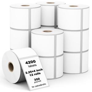 (4200 Labels/12 Rolls) Labelebal 12 Rolls 2-1/4" x 4" Direct Thermal Label (57mm x 101mm) Multipurpose Shipping Address Mailing Barcodes Labels Compatible for Zebra 2844 & Rollo Desktop Label Printer