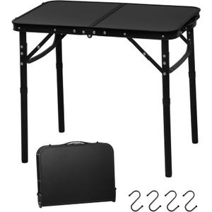 LOFTEY 2024 Reinforced Small Folding Table Portable, Small Foldable Camping Table, Heavy-Duty Mini Folding | Adjustable Height | Lightweight Premium Aluminum with Handle | Black 25"x16"x22"
