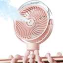 SWEETFULL Misting Stroller Fan  Portable Baby Fan with Spray Cooling, 4 Speeds, Quiet Rechargeable Fans for Travel, Outdoor, Golf Cart, Car Seat, Beach (Pink)