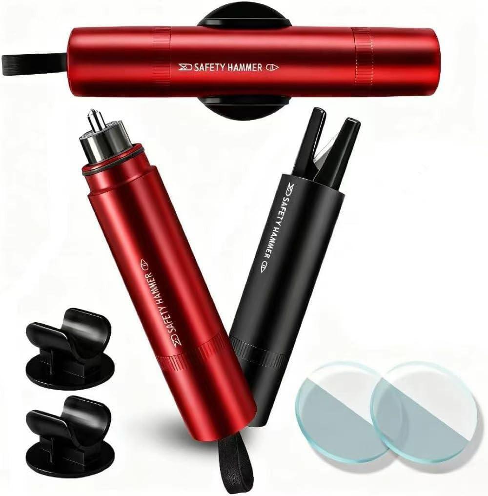 2PCS Safe Hammer Glass Breaker,Glass Breaking Tool for car Windows,Seatbelt Cutter Car Hammer Window Breaker Seatbelt Cutter for Emergency Escape (Red & Black)