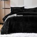 YIYEA Fluffy Queen Size Comforter Set, Luxury Faux Fur Comforter, Ultra Soft Plush Fuzzy Velvet Bedding Comforter Sets for Fall Winter, Cozy Warmth, No Shedding, 3PC, Queen, Black