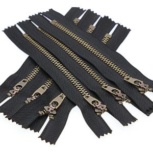 4# 17.8 cm Metal Zipper Black 7 inch Jeans Zipper Close End Antique Brass Y-Teeth Zippers for Sewing Bag Pocket,6pcs Leelayer