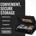 Vaultz Storage Lock Box - 6.5 x 19.25 x 13.5 Inch Lockable Dorm Storage Trunk with Combination Lock - Briefcase, Medicine Box, Lock Boxes for Personal Items, Cash, Laptop - Black on Black