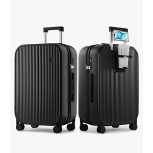 mixi Checked Luggage with Cup Phone Holder Hard Shell Rolling Travel Suitcases with Spinner Wheels,26 Inch Black