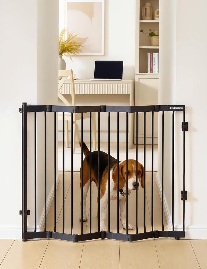 No Pawblems Retractable Safety Gate, Metal Adjustable Dog Gate for Doorways, Stairs & Hallways, Expands to 38" Wide, Auto Retract Design, No Bottom Bar, Black