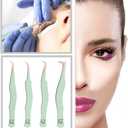 M LASH Tweezers for Eyelash Extensions (Set of 4) - Professional Lash Extension Tweezers - Fiber Tip, Japanese Steel, Diamond Grip Eyelash Extension Tweezer set (Teal)