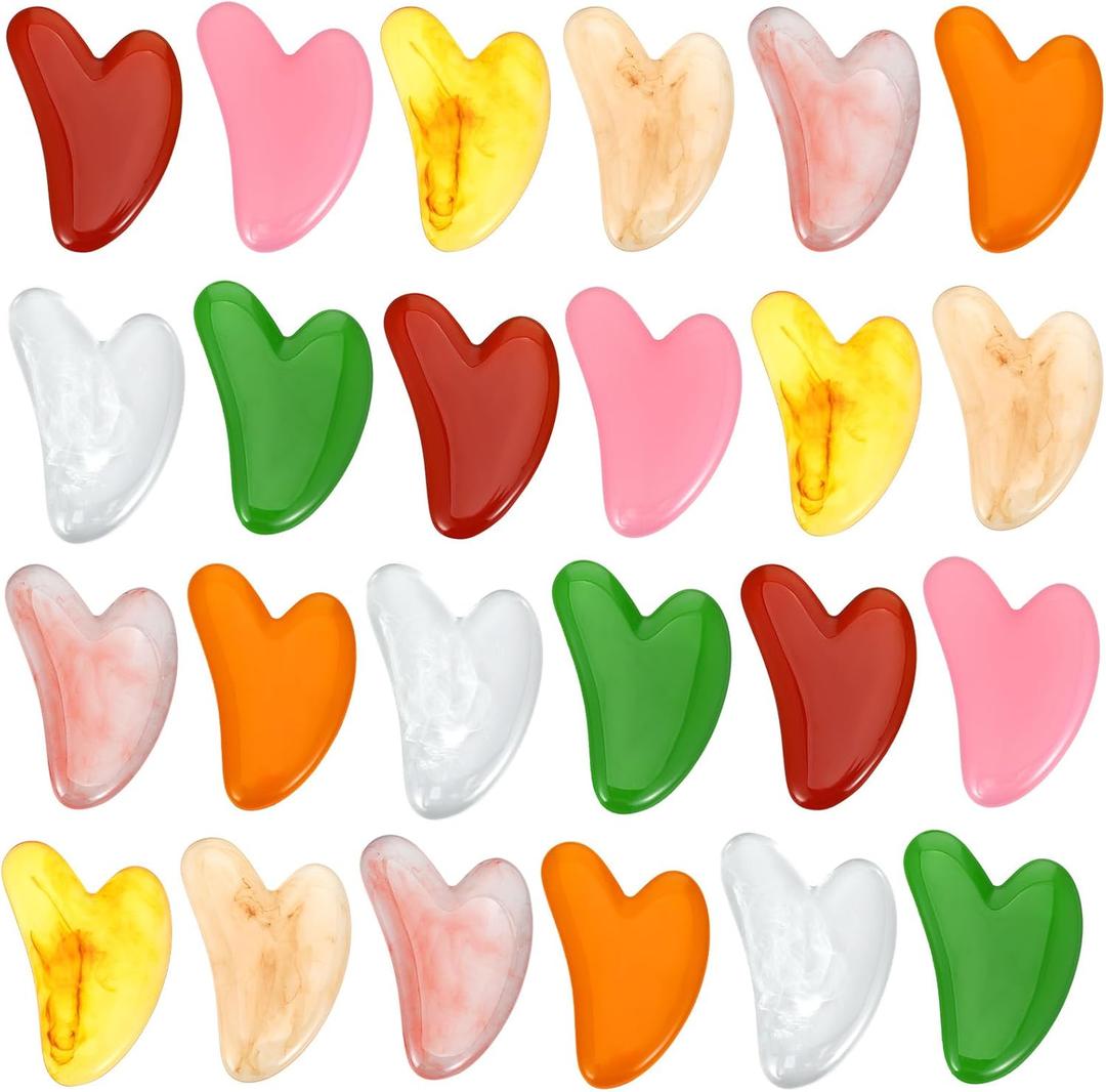 24 Pcs Gua Sha Facial Tool Resin Gua Sha Massage Tool Heart Shaped Gua Sha Stone Guasha Board for Face Body Skin Massage Spa Acupuncture Prevent Wrinkles