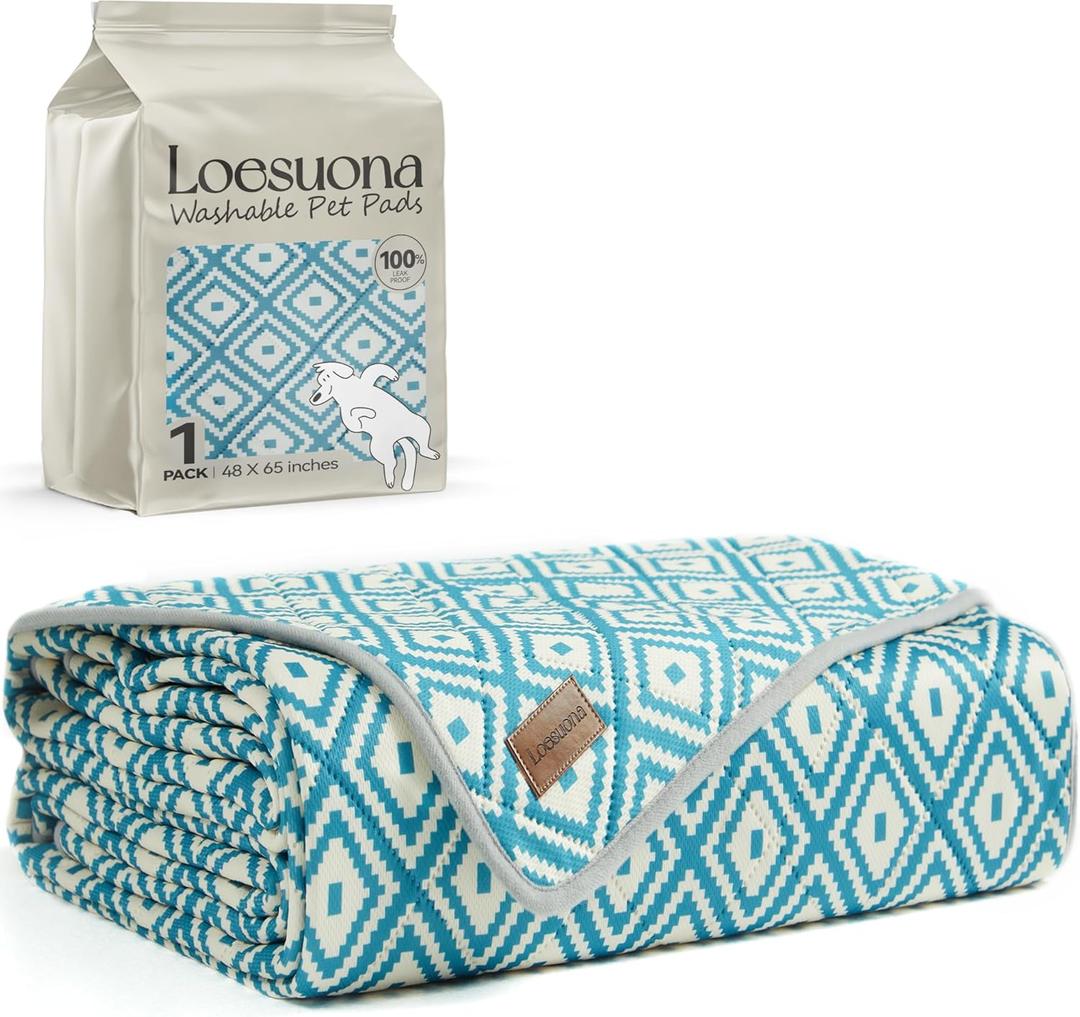 Washable Pee Pads for Dogs - Extra Thick Reusable Puppy Pads with Super Absorbency, Waterproof & Non-Slip Dog Pee Pads for Potty Training , Whelping , Playpen , Crate , Prevents Leakage 48"x65" (48x60 Inch (Pack of 1))