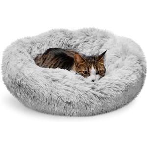 Whiskers & Friends Cat Bed, Cat Beds for Indoor Cats Washable, Orthopedic Soft Fluffy Round Calming Pet Bed for Small to Large Kitty Kittens & Dogs, Small Dog Beds & Furniture (23.00" x 23.00" x 7.00", Light-Grey)