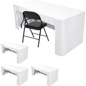 Nasitos 4 Pack White Fitted Table Covers for 8 Foot Tables-Open Back Tablecloth Washable Fabric Table Cloth for Parties, Wedding, Banquet, Jewelry Shows, Craft Fair, Trade Show