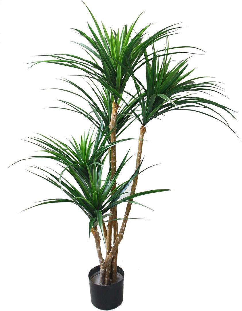 Pure Garden Artificial Tree - 51-Inch Tropical Yucca Plant with Rubber Leaves and Natural Trunk for Living Room, Bedroom and Office - Faux Plants (4ft 3in, Green)