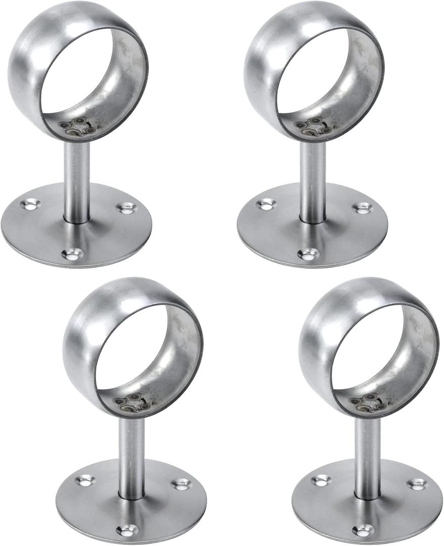 Antrader 2" Curtain Rod Ceiling Mount Bracket, Stainless Steel Flange Bracket, Shower Curtain Wardrobe Closet Rod Holder with Screws, Silver - Pack of 4