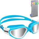 OMID Kids Swim Goggles, P2mini Polarized Swimming Goggles Comfortable for Age 6-14 (B7-mirrored Silver Lens Bluewhite Frame)