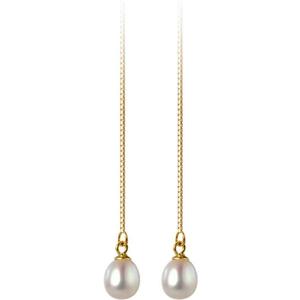 Waterdrop Pearl Sterling Silver Threader Earrings for Women Elegant Shell Pearl Long Tassel Chain Dangle Drop Statement Earring Studs Ear Line Dainty Jewelry Gifts Hypoallergenic (Yellow Gold)