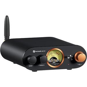 Fosi Audio MC101 Bluetooth Stereo Amplifier Home Audio Component Mini Amp with VU Meter 2 Channel HiFi Receiver for Passive Speakers with Bass Treble Tone Control Vintage All Aluminum Alloy Build