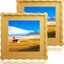10x10 Wavy Picture Frame With Mat For 8x8, Wavy Edge Wooden Picture Frame with Real Glass - Wall Mount and Tabletop Display, Yellow, 2 Pack