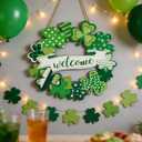 2 x St. Patrick's Day Wooden Shamrock Door Wreath 11"x10" - Handcrafted St. Patrick's Day Decoration, Irish Green Clover Ornament for Indoor Outdoor Home Party Welcome Sign