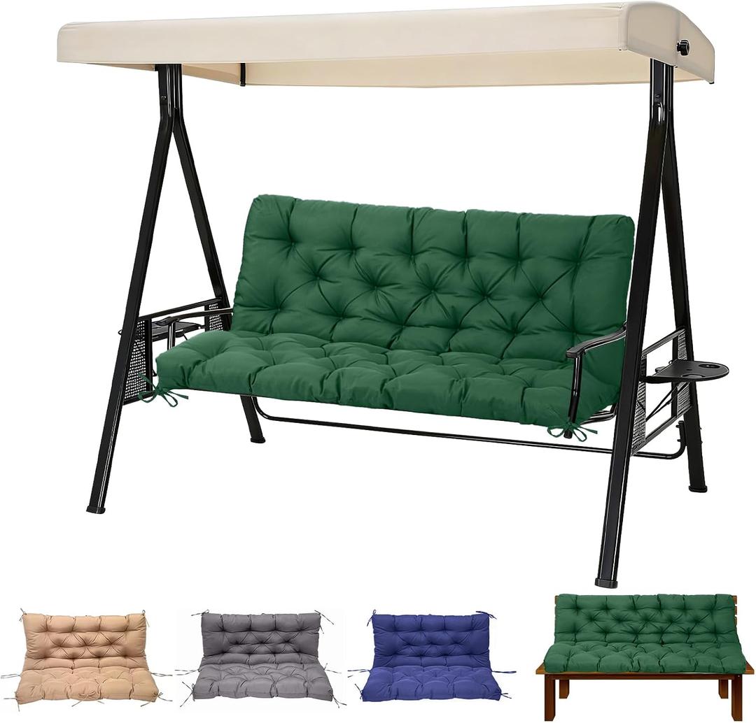 EverPine Porch Swing Cushions, 60x40 inch Outdoor Swing Cushion Replacement 2-3 Seater with Backrest, Waterproof Bench Cushion with Ties for Patio Furniture (Green)