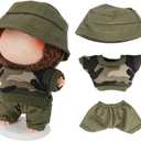 17cm Doll Clothes Set(No Doll), Trendy Camouflage Clothes Set with Hat, Dress up Accessories Kit, Come with 2 Pcs Auxiliary Standing Bracket for 17cm Dolls