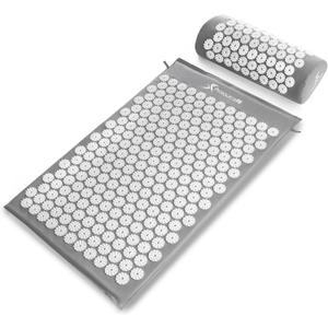 ProsourceFit Acupressure Mat and Pillow Set for Back/Neck Pain Relief and Muscle Relaxation (Large, Grey/White)