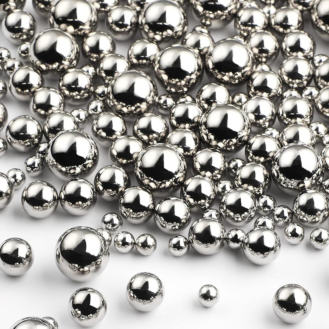 150 Pieces Vase Filler Faux Pearls Vase Makeup Beads No Hole Gloss Bead Mixed Sizes Round Pearl for Home Party Wedding Decor, 8/14/20 mm(Silver)