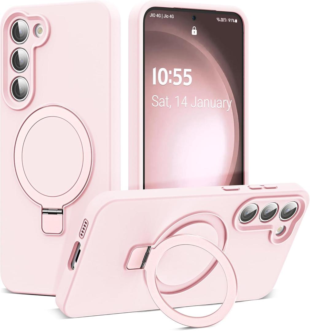 SKYLMW for Samsung Galaxy S23 Case with Magnetic Invisible Stand [Compatible with Mag-Safe] Military Drop Tested [Full Camera Protection] Silicone S23 Cases for Men Women, Pink