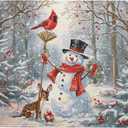 Winter Snowman Dish Drying Mat for Kitchen Counter Red Bird Berry Dishes Drainer Mats Holiday Microfiber Absorbent Dish Rack Pad 18x24 Inch