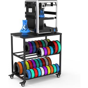 Demao 3-Tier Metal 3D Filaments Organizer Shelf Black,3D Printer Filament Storage Rack with Wheels,Holds up 40×1kg Spools&Small 3D Printer-Suitable for Offices, Home & Studios