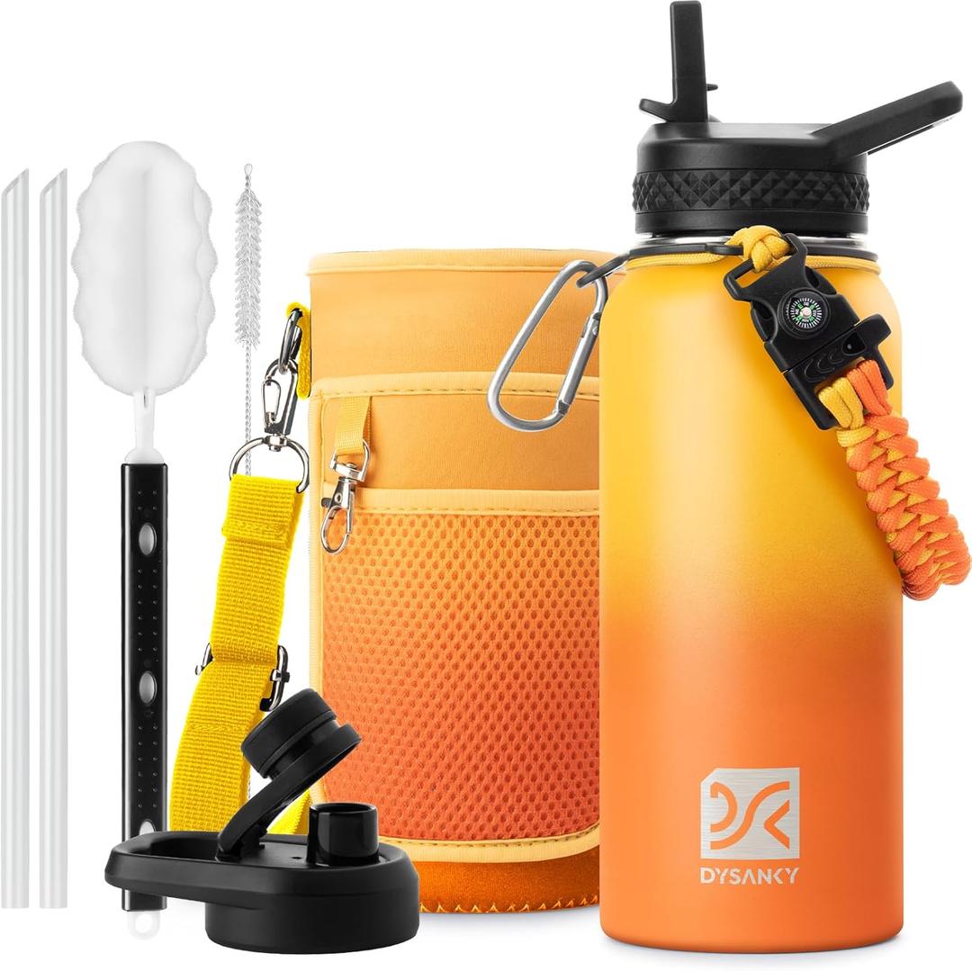 DYSANKY 32 oz Insulated Water Bottle | Upgraded Thickened Stainless Steel Water Jug for Gym and Hiking with Straw, Carrier Bag, Handle Strap | BPA-Free 32 oz