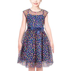 Sunny Fashion Girls Dress Caramel Star Lace Short Sleeve Pleated Collar Dress, Size 8