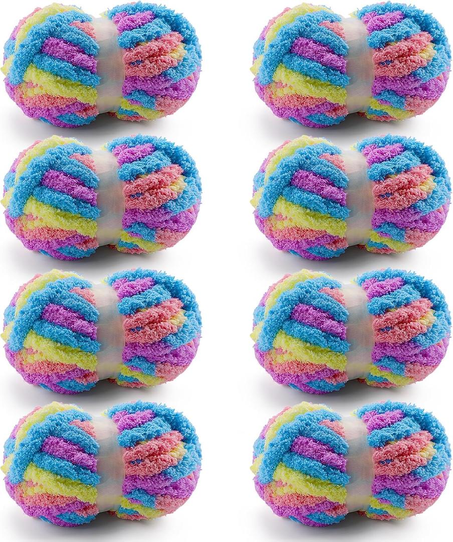 8 Pcs Chunky Yarn for Hand Knitting - Chunky Chenille Yarn for Crocheting - Fluffy Yarn for Crochet - Jumbo Yarn for Hand Knitting 28.4 yds 7.7 oz of Super Bulky Yarn (Macaroon)