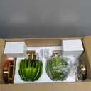 Rechargeable Battery Operated Wall Sconce Set of Two with Green Glass Lampshade, Wireless Battery Powered Wall Lamp with Remote Control, 15 Colors Gold Wall Light for Bedside Hallway Bedroom Doorway